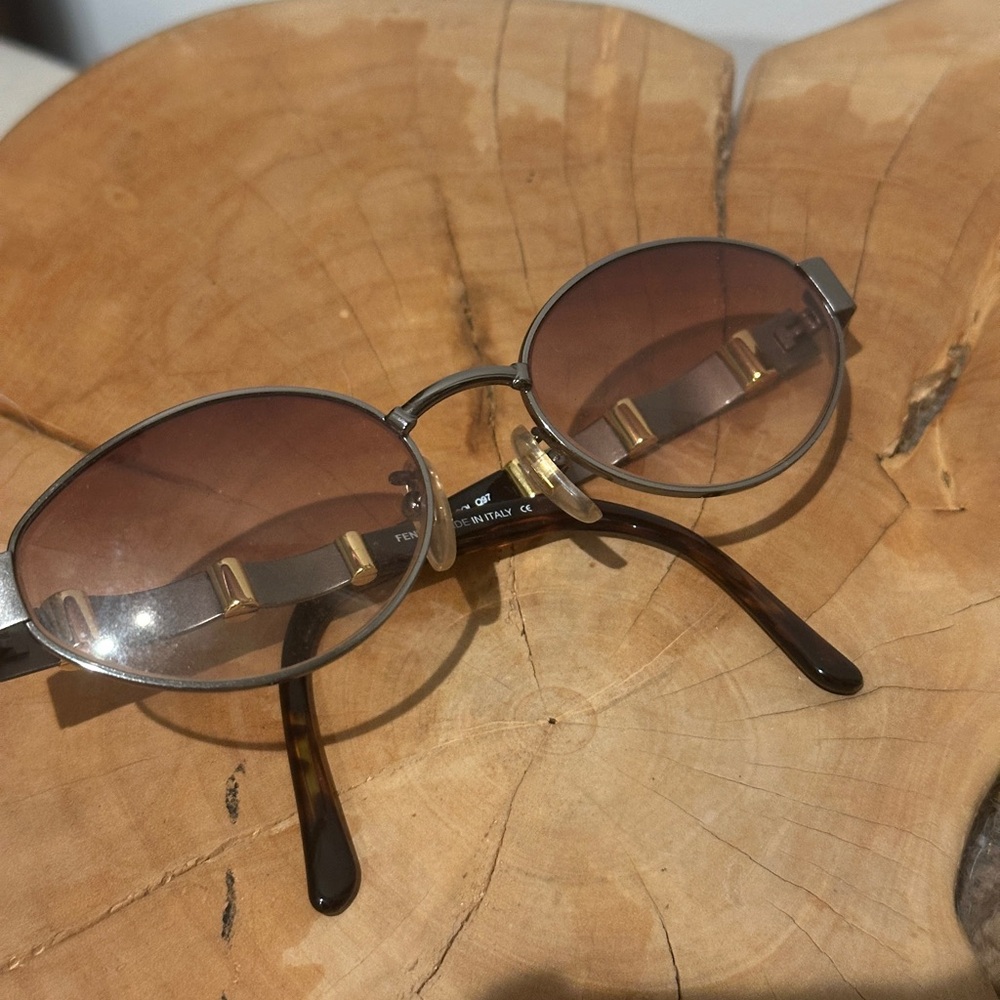 Fendi Round Sunglasses with Brown and Gold Accents